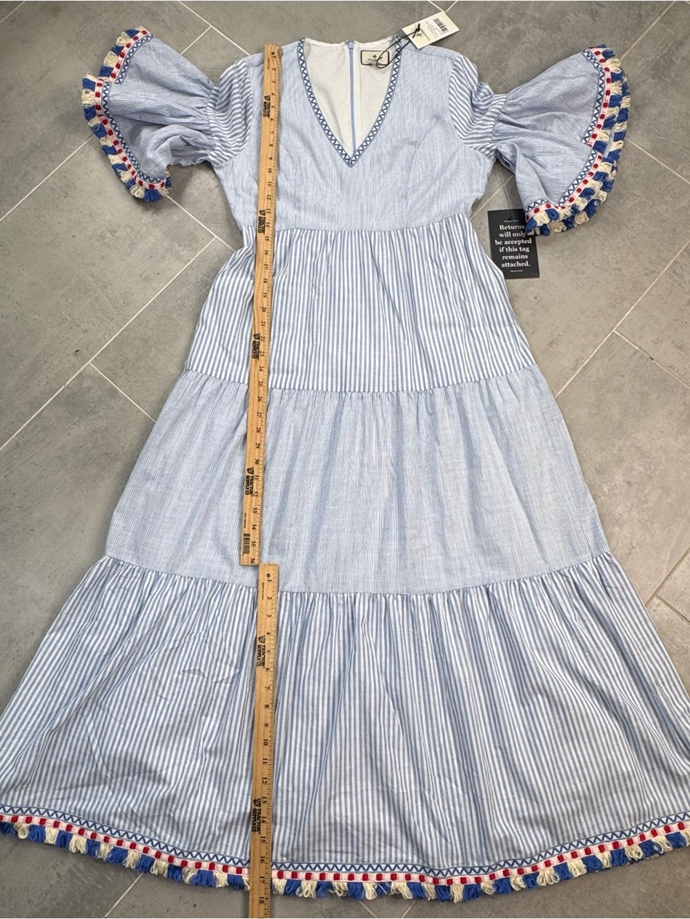 Tuckernuck Blue Striped Maxi Dress with Multicolor Fringe ladies Medium - Picture 8 of 12